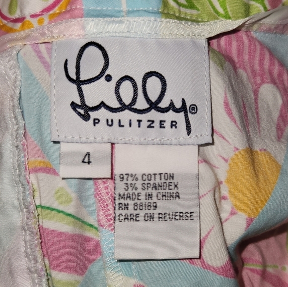 Lilly Pulitzer Vintage Cropped Floral Pink Aqua Pants Size 4 - Picture 6 of 8